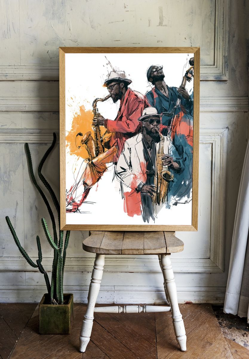 Jazz Trio Watercolor Poster. room preview