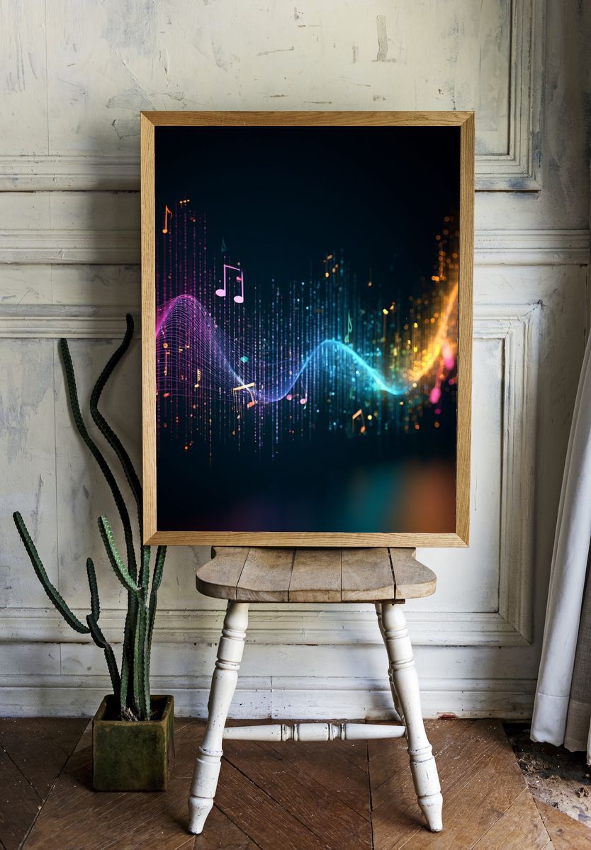 Neon Soundwave Music Poster. — room view 1