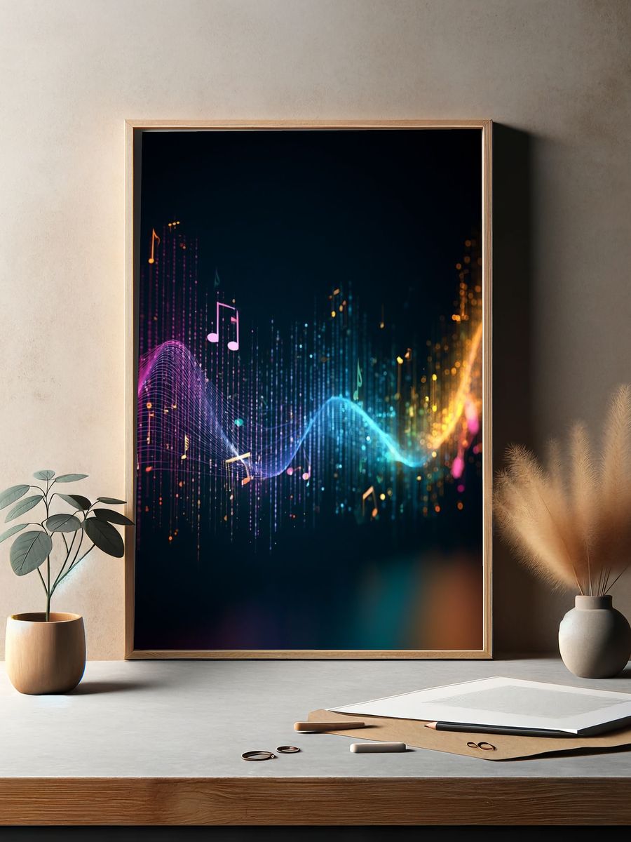 Neon Soundwave Music Poster. — room view 2