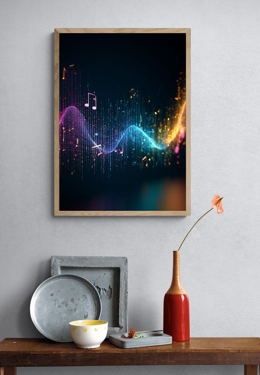 Neon Soundwave Music Poster. — room view 3