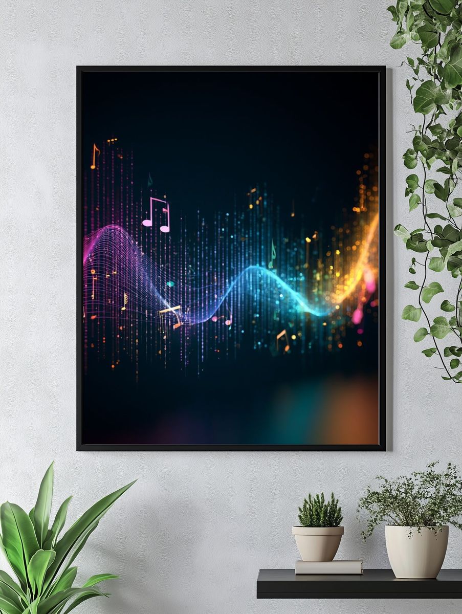 Neon Soundwave Music Poster. — room view 4