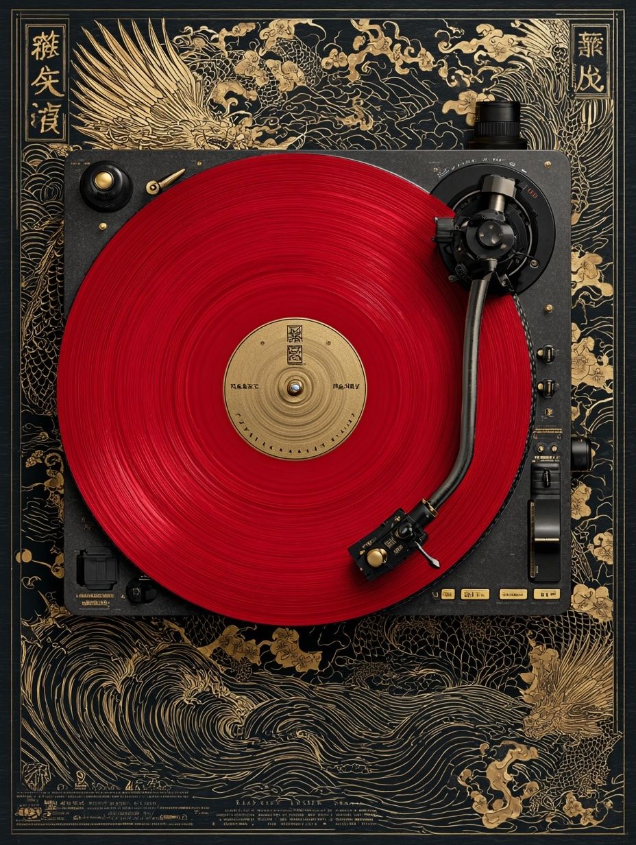 Red Turntable Japanese Art Print. poster — music art