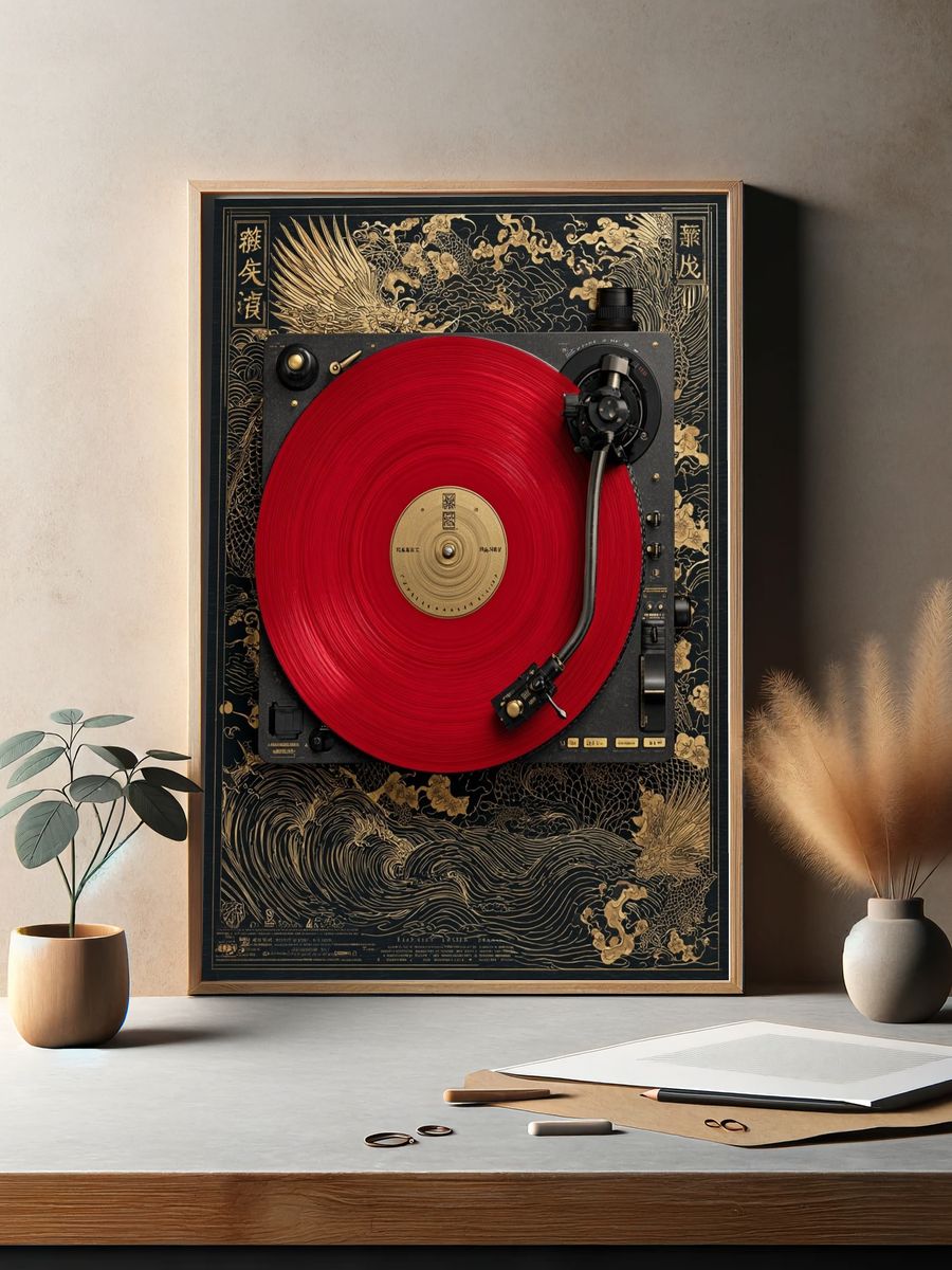 Red Turntable Japanese Art Print. — room view 2