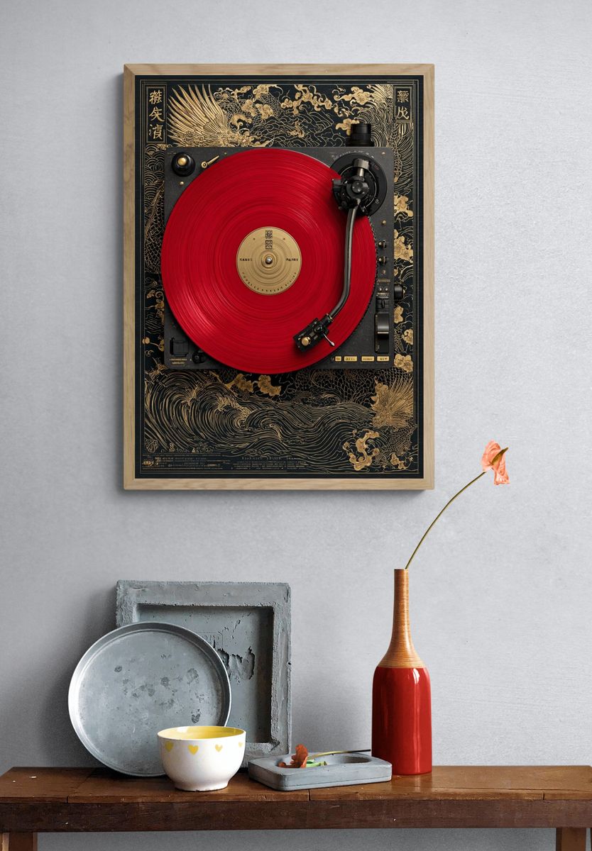 Red Turntable Japanese Art Print. — room view 3