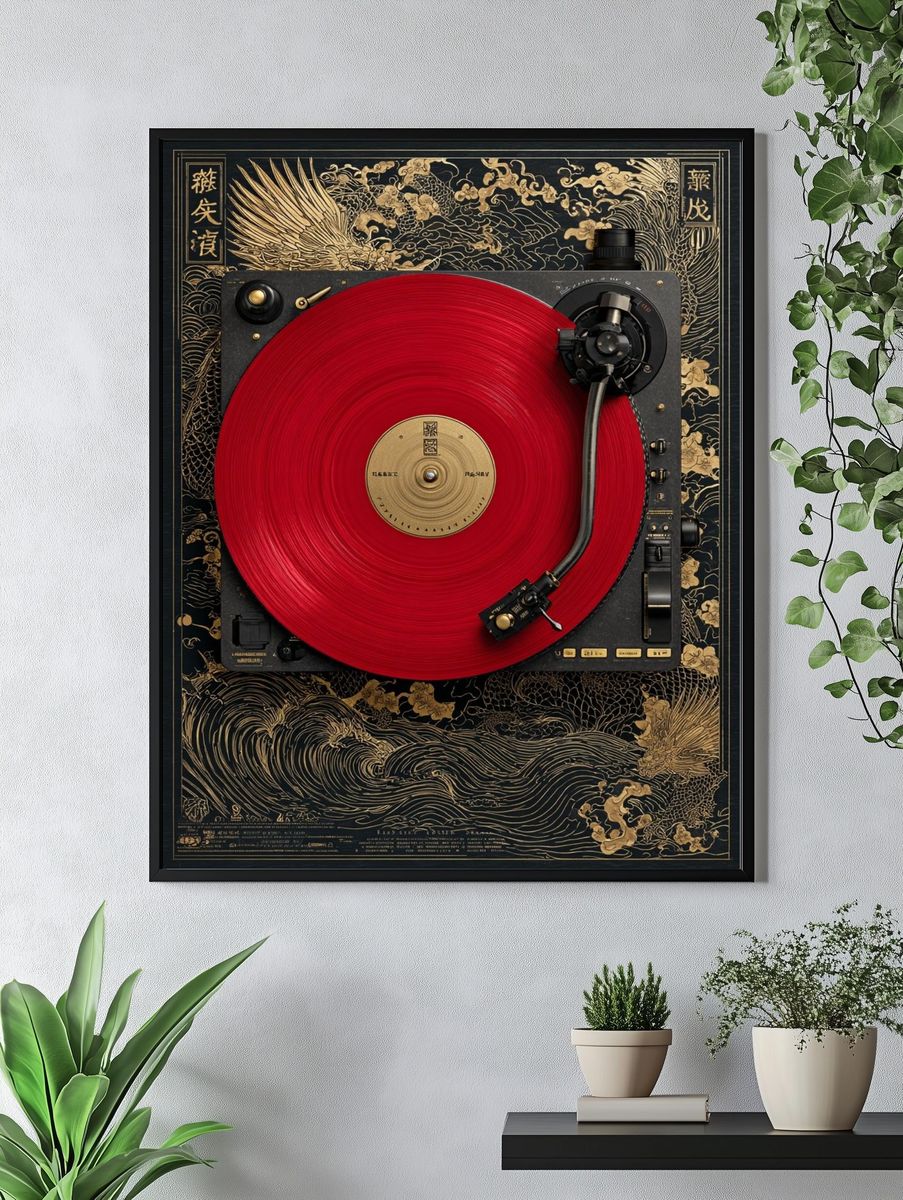 Red Turntable Japanese Art Print. — room view 4