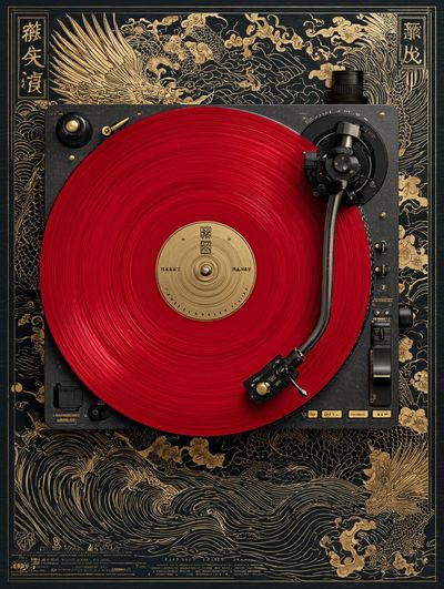 Red Turntable Japanese Art Print. poster