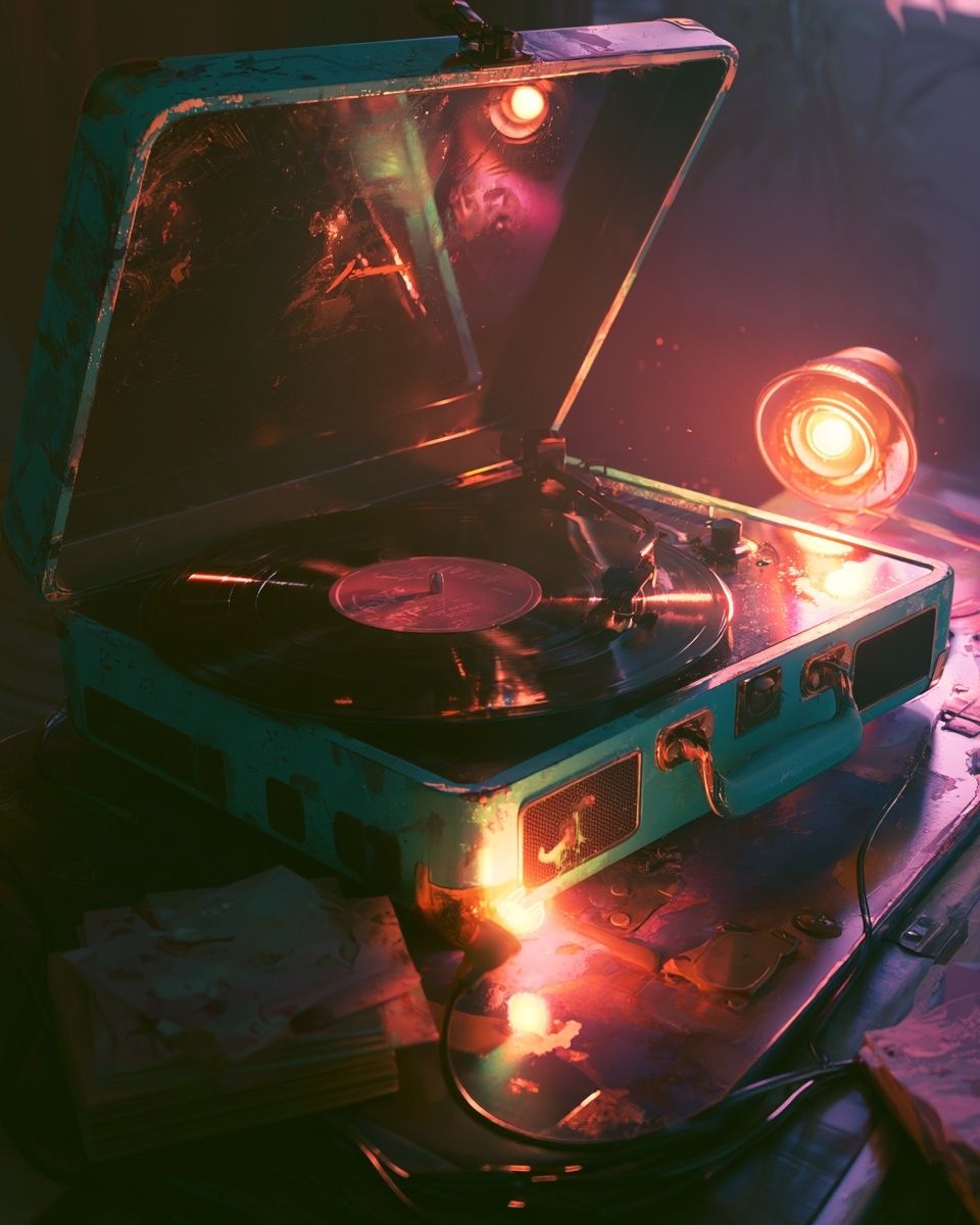 Neon Turntable Still Life Poster. poster — music art