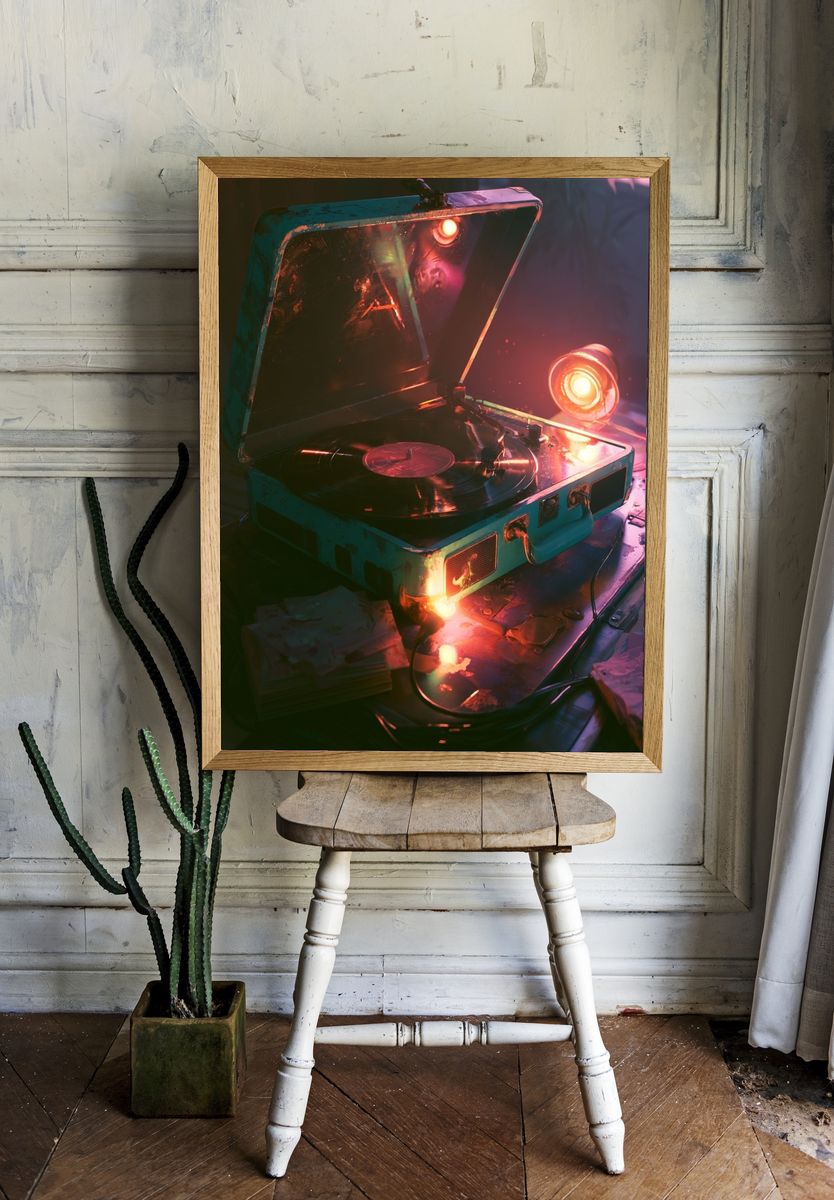 Neon Turntable Still Life Poster. room preview