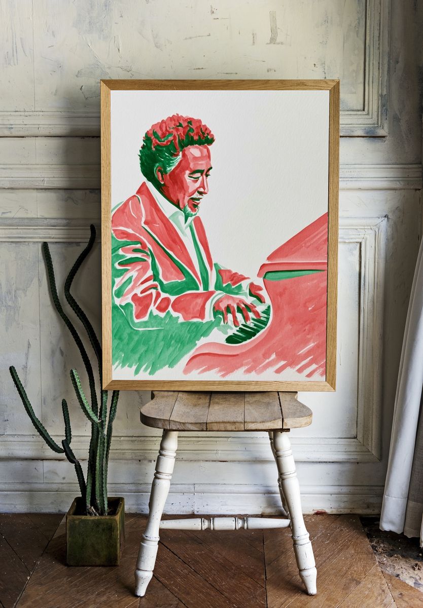 Pianist Portrait Watercolor Print. room preview