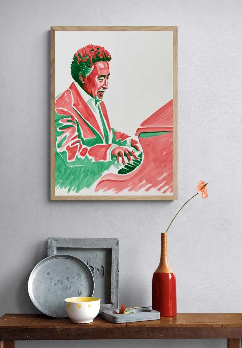 Pianist Portrait Watercolor Print. — room view 3