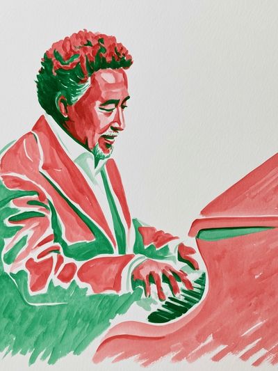 Pianist Portrait Watercolor Print. poster