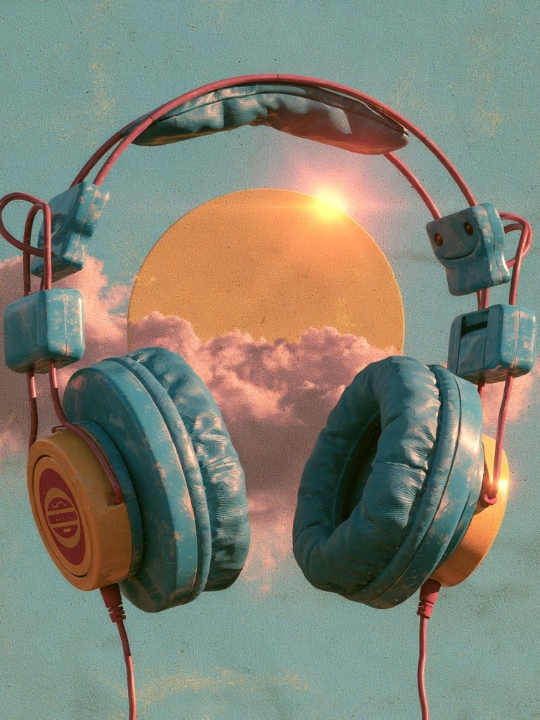 Sunset Headphones Illustration Poster. poster — music art