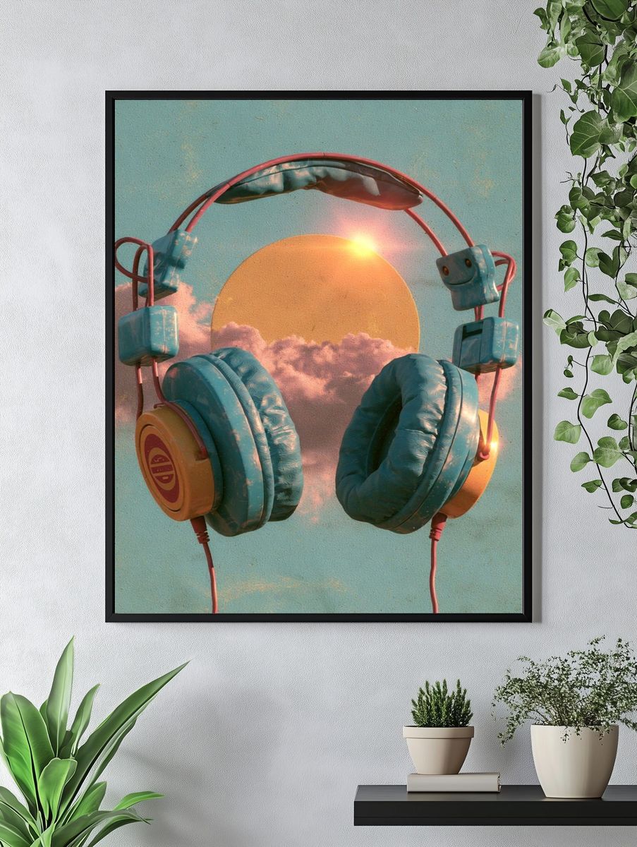 Sunset Headphones Illustration Poster. — room view 4