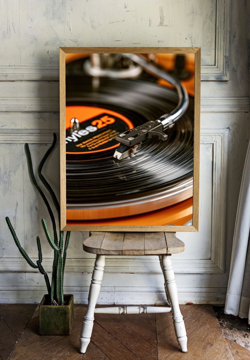 Vinyl Record Turntable Photography Poster. — room view 1
