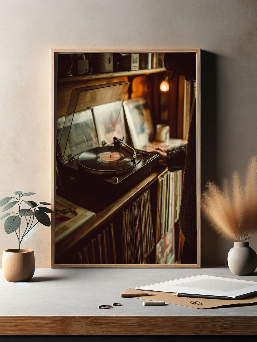 Vinyl Record Player Photography Poster. — room view 2