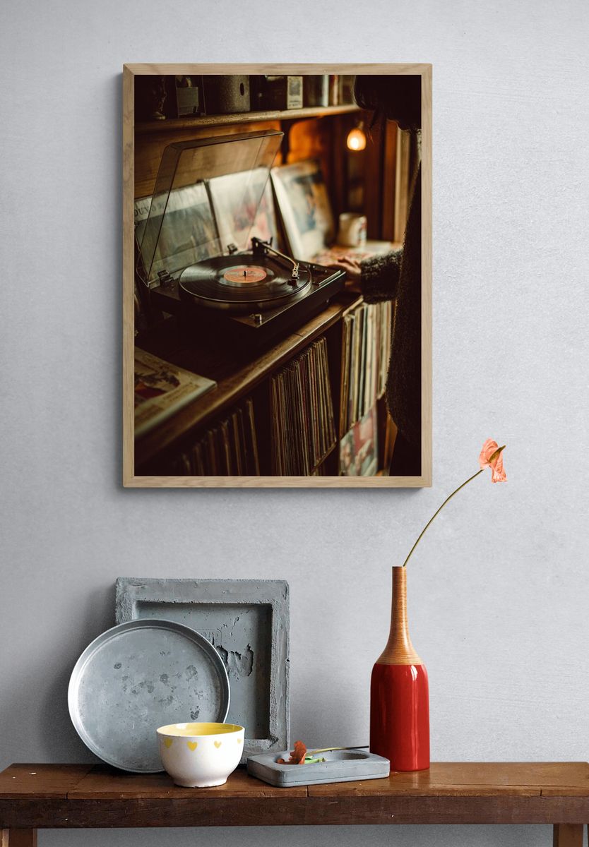 Vinyl Record Player Photography Poster. — room view 3