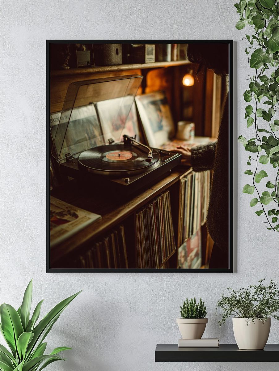 Vinyl Record Player Photography Poster. — room view 4