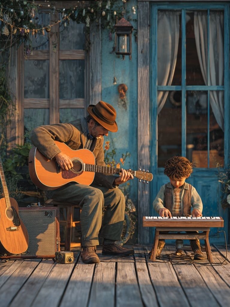 Father and Child Music Scene Poster. poster detail