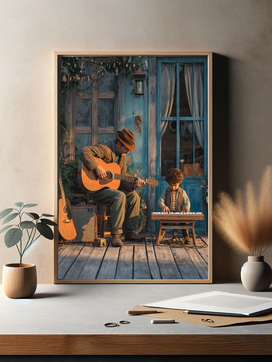 Father and Child Music Scene Poster. — room view 2
