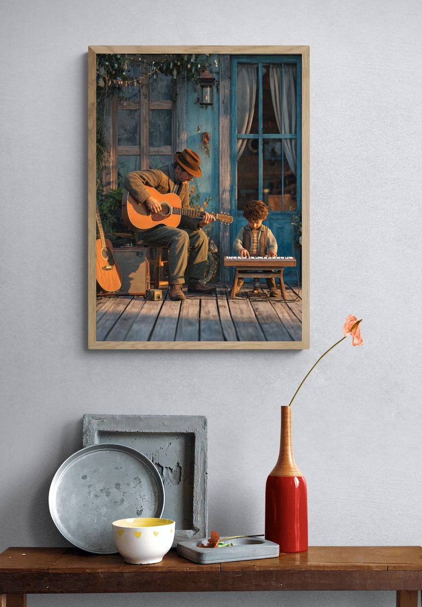 Father and Child Music Scene Poster. — room view 3