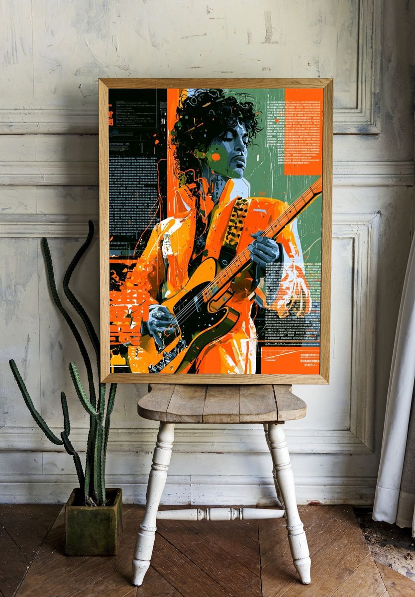 Electric Guitarist Pop Art Poster. room preview