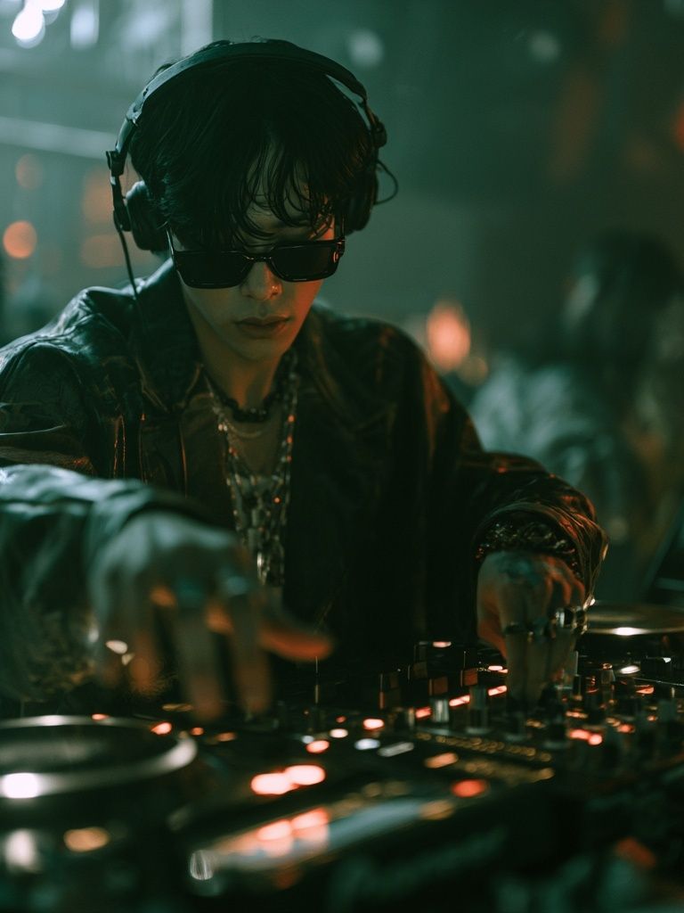 DJ in Neon Club Photography Poster. poster detail