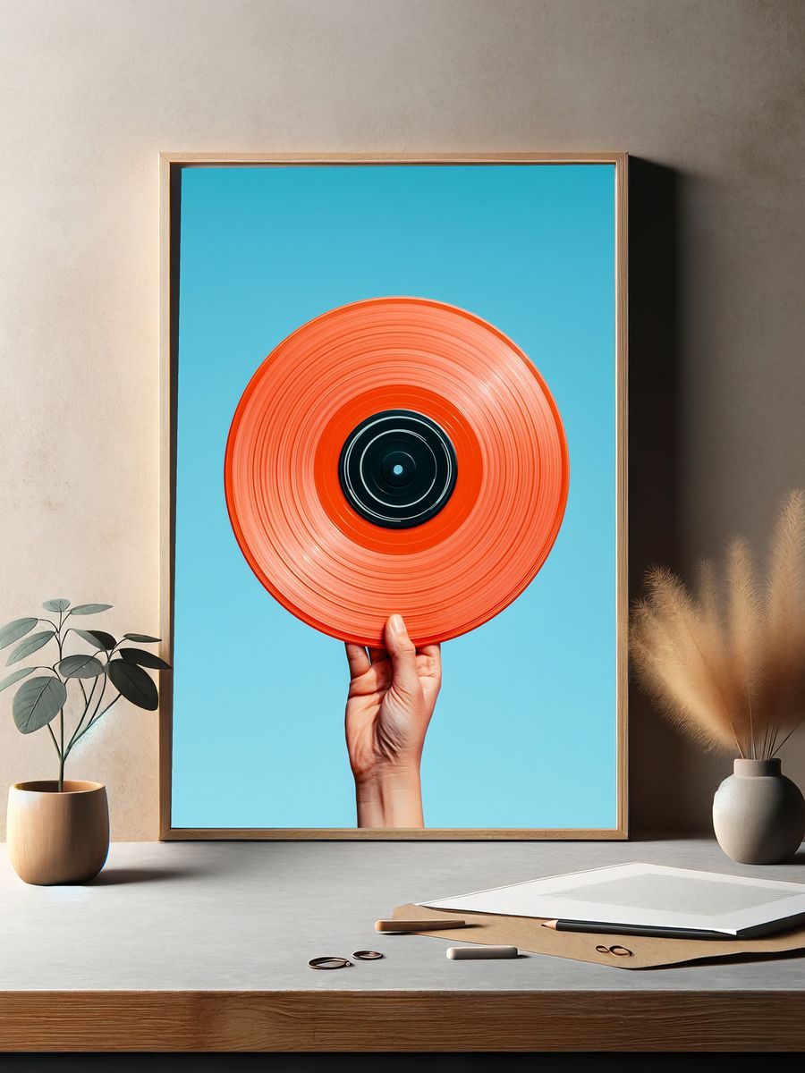 Orange Vinyl Record Photography Poster. — room view 2