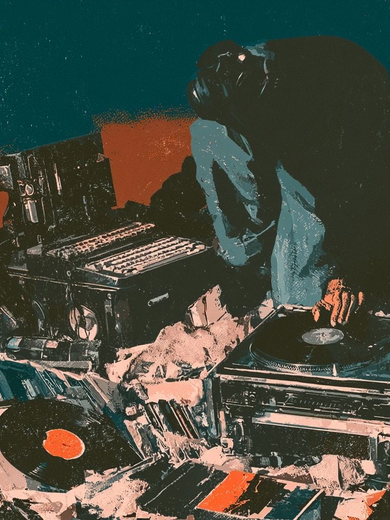 DJ Turntable Collage Poster. poster detail