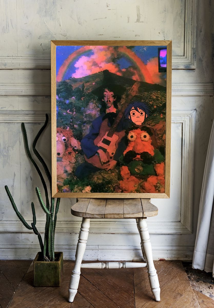 Psychedelic Guitar Collage Poster. — room view 1