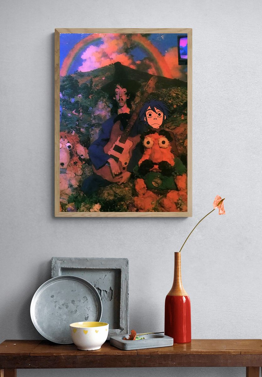 Psychedelic Guitar Collage Poster. — room view 3