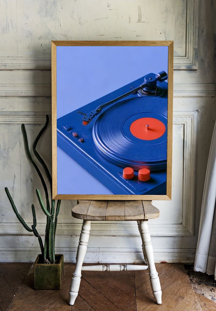Blue Turntable Still Life Poster. room preview