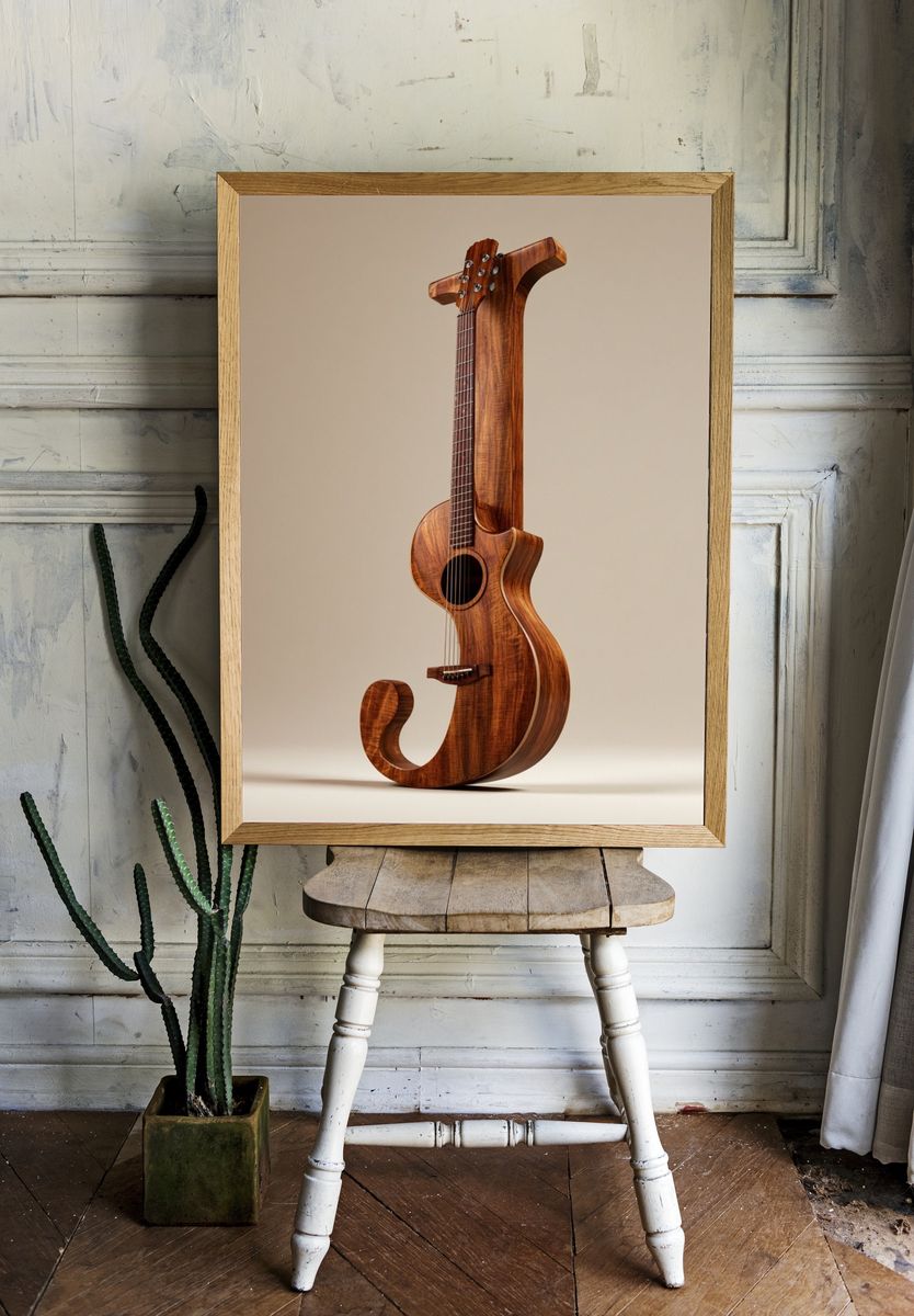Wooden Guitar Sculpture Poster. — room view 1