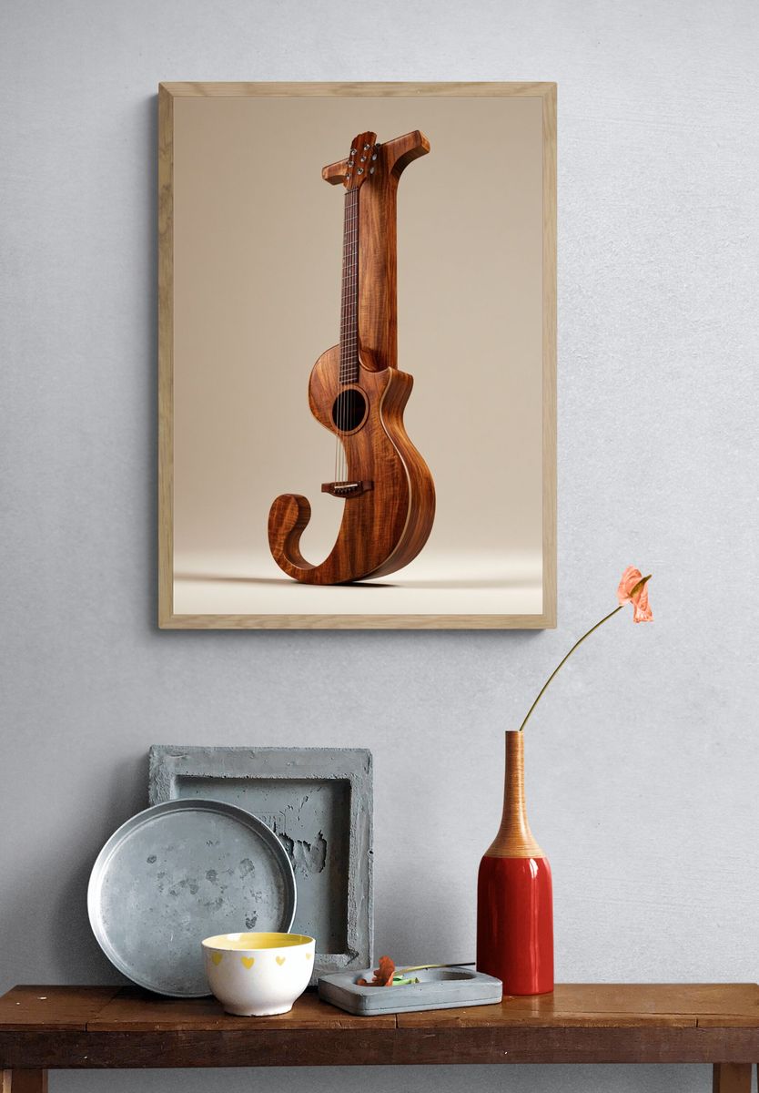 Wooden Guitar Sculpture Poster. — room view 3