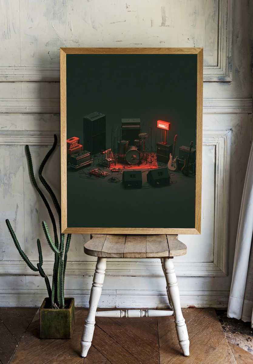 Neon Rock Band Setup Poster. room preview