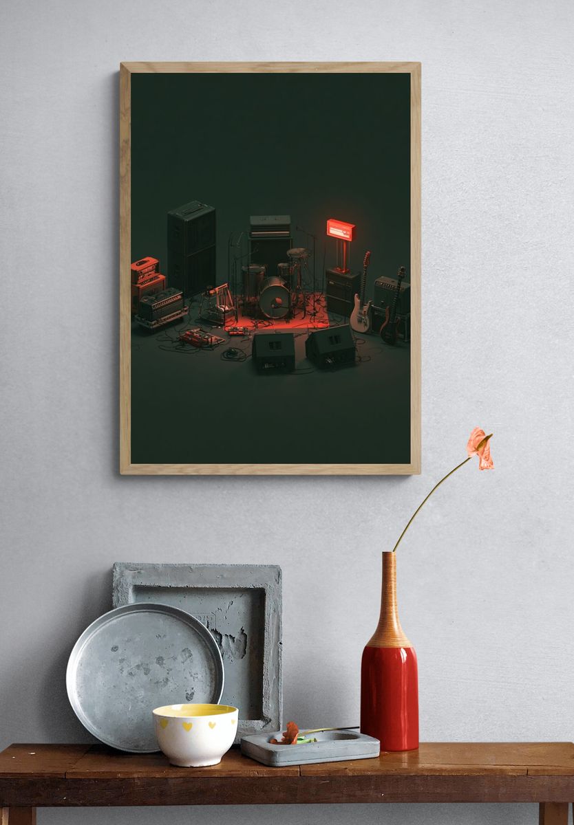 Neon Rock Band Setup Poster. — room view 3