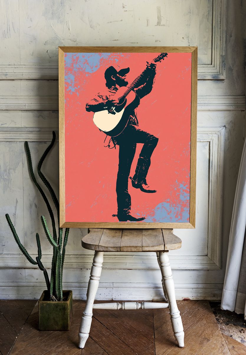 Guitarist Silhouette Pop-Art Poster. — room view 1