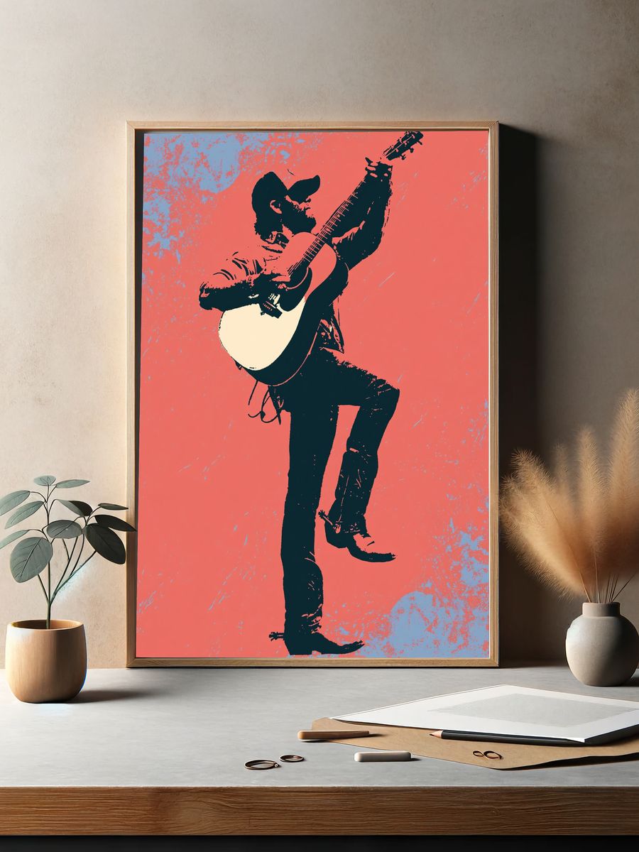 Guitarist Silhouette Pop-Art Poster. — room view 2