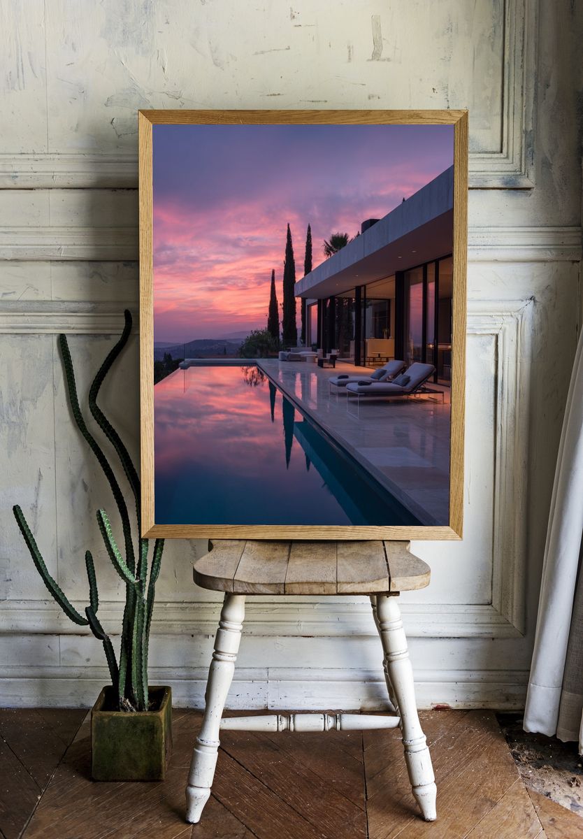 Modern Villa at Sunset — Photography Print. — room view 1