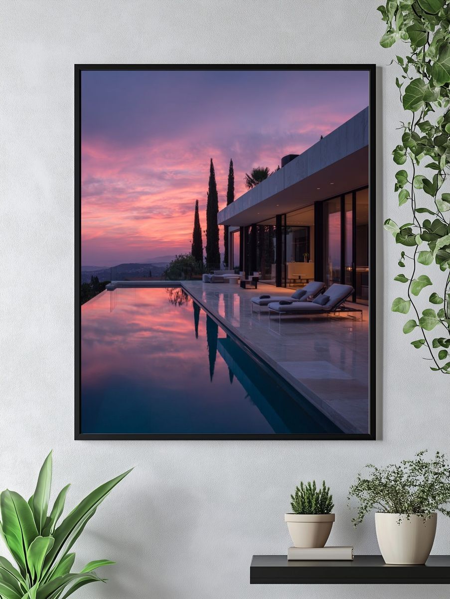 Modern Villa at Sunset — Photography Print. — room view 4
