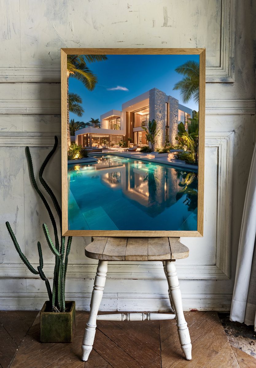Modern Luxury Villa at Dusk — Photography Print. — room view 1