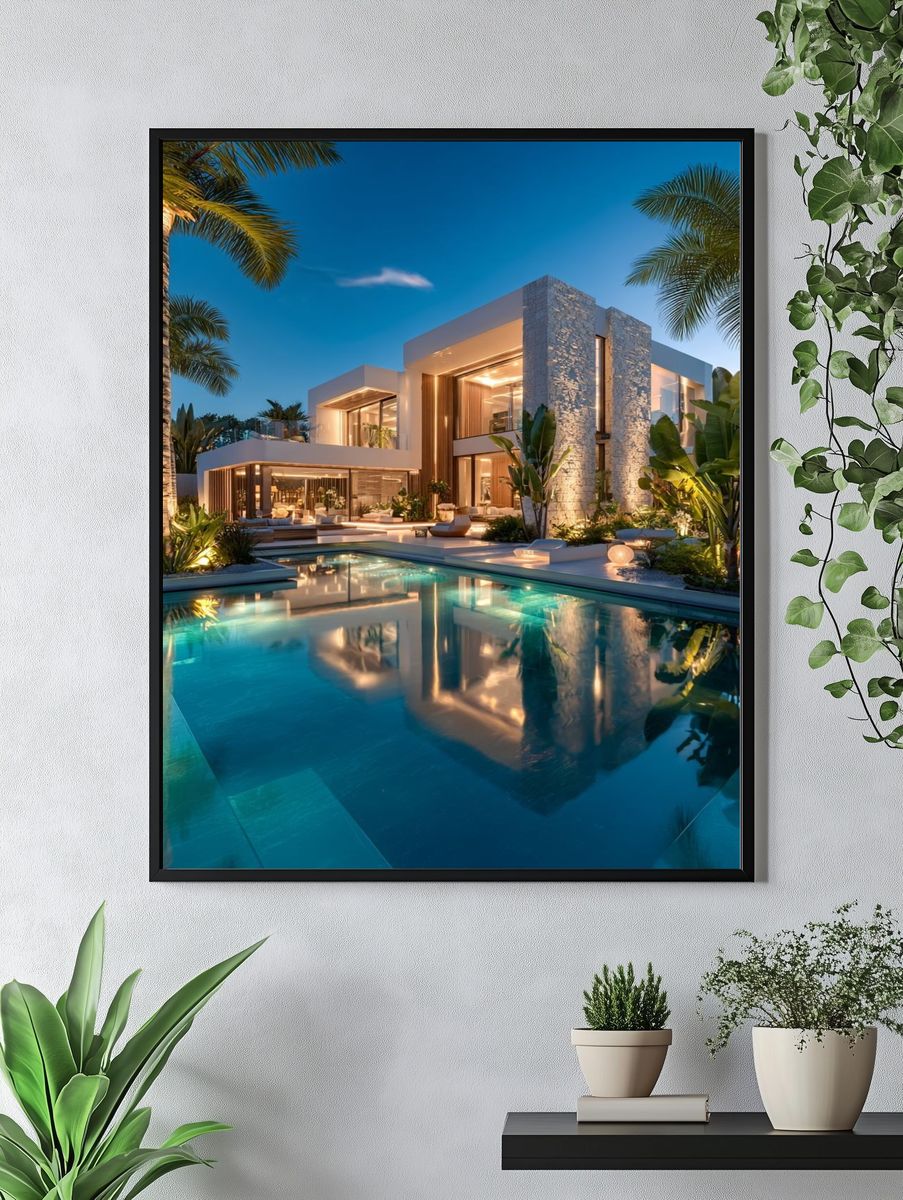 Modern Luxury Villa at Dusk — Photography Print. — room view 4