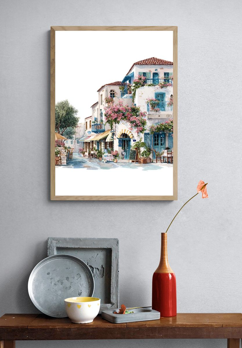Charming Mediterranean Village — Watercolor Print. — room view 3