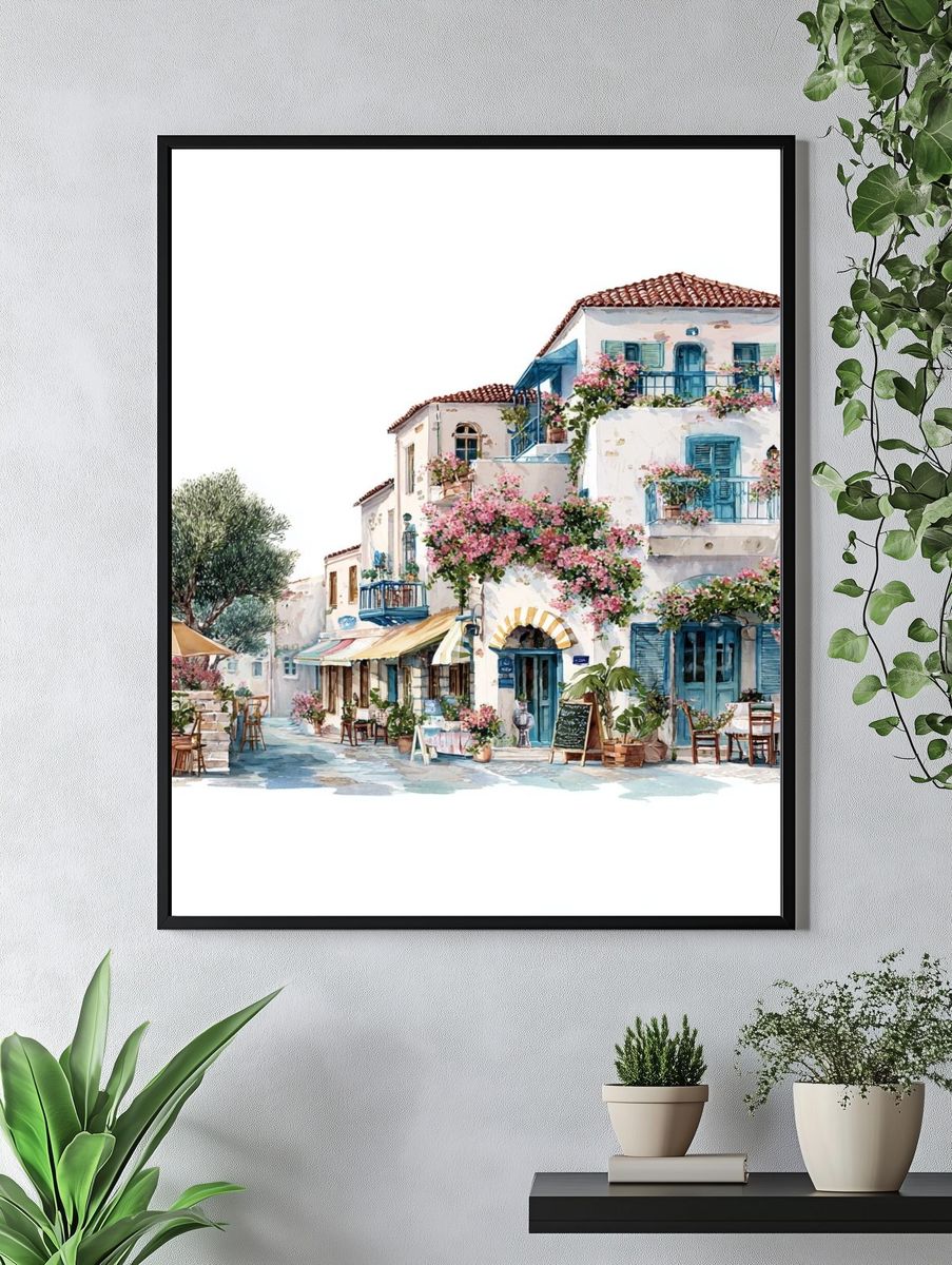 Charming Mediterranean Village — Watercolor Print. — room view 4