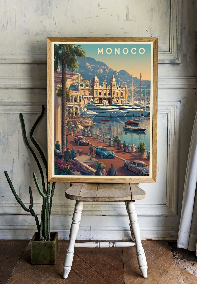 Monaco — Vintage Travel Print room preview