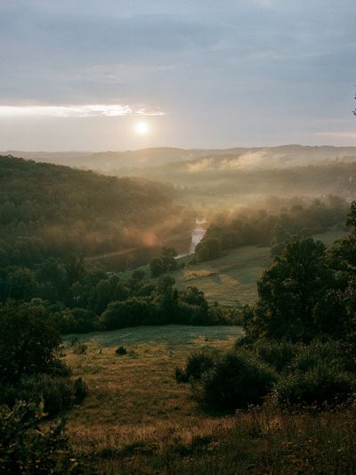 Misty Valley Sunrise Photography Poster.
