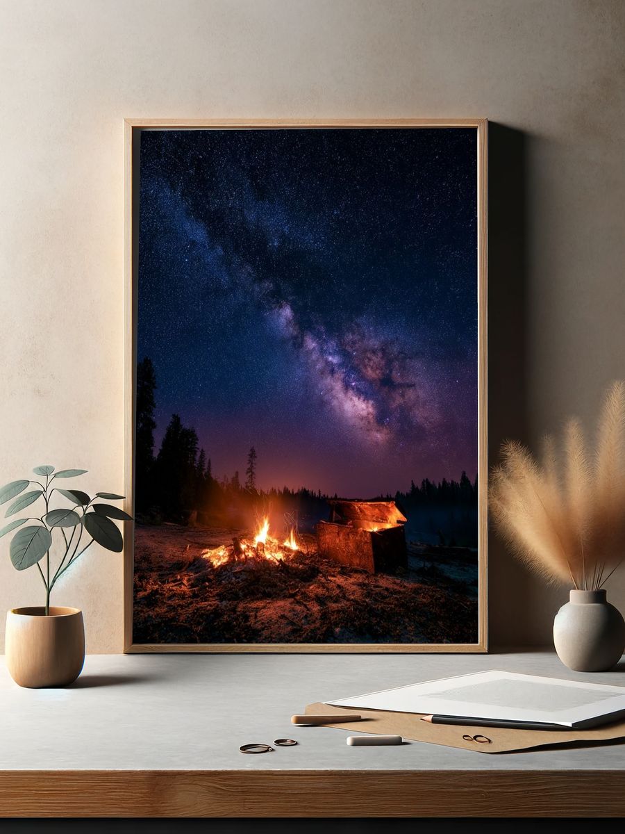Milky Way Campfire Night Poster. — room view 2
