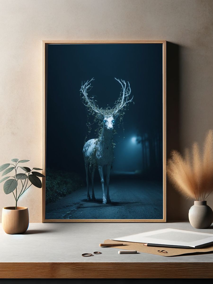 Mystical White Deer Poster. — room view 2