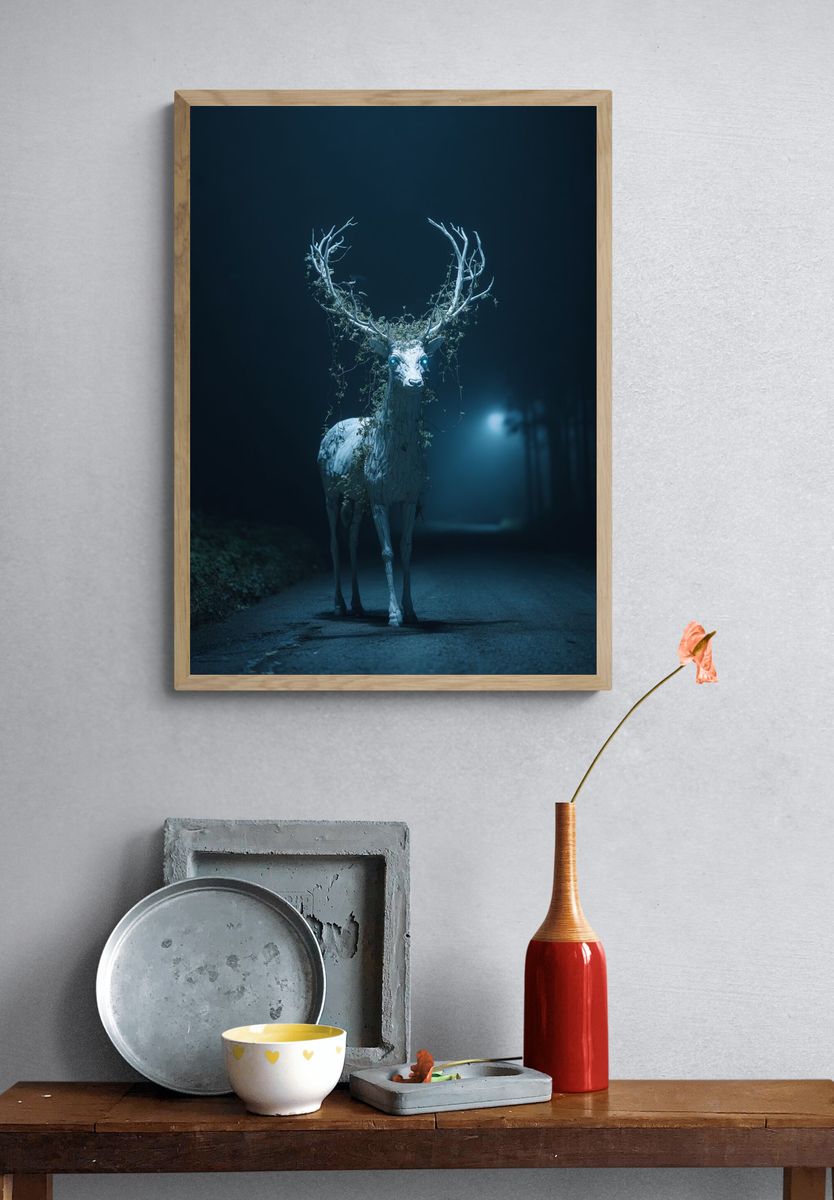 Mystical White Deer Poster. — room view 3