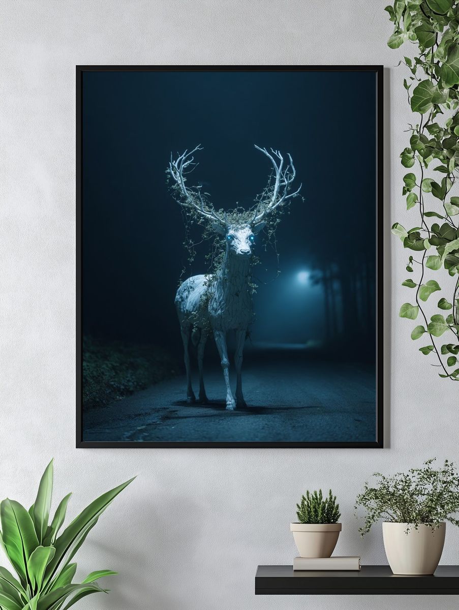 Mystical White Deer Poster. — room view 4