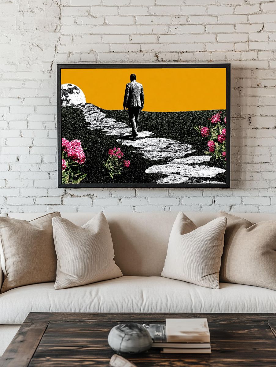 Man Walking Towards Moon — Surreal Art Print. — room view 1